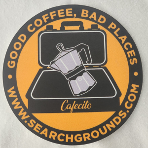 Search Grounds 3″ Die-Cut Sticker – “Good Coffee, Bad Places”