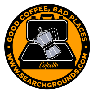 Search Grounds 3″ Die-Cut Sticker – “Good Coffee, Bad Places”